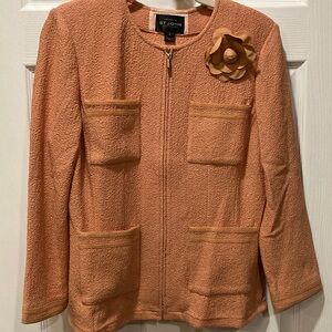 St. John Coral Textured Blazer with Floral Accent